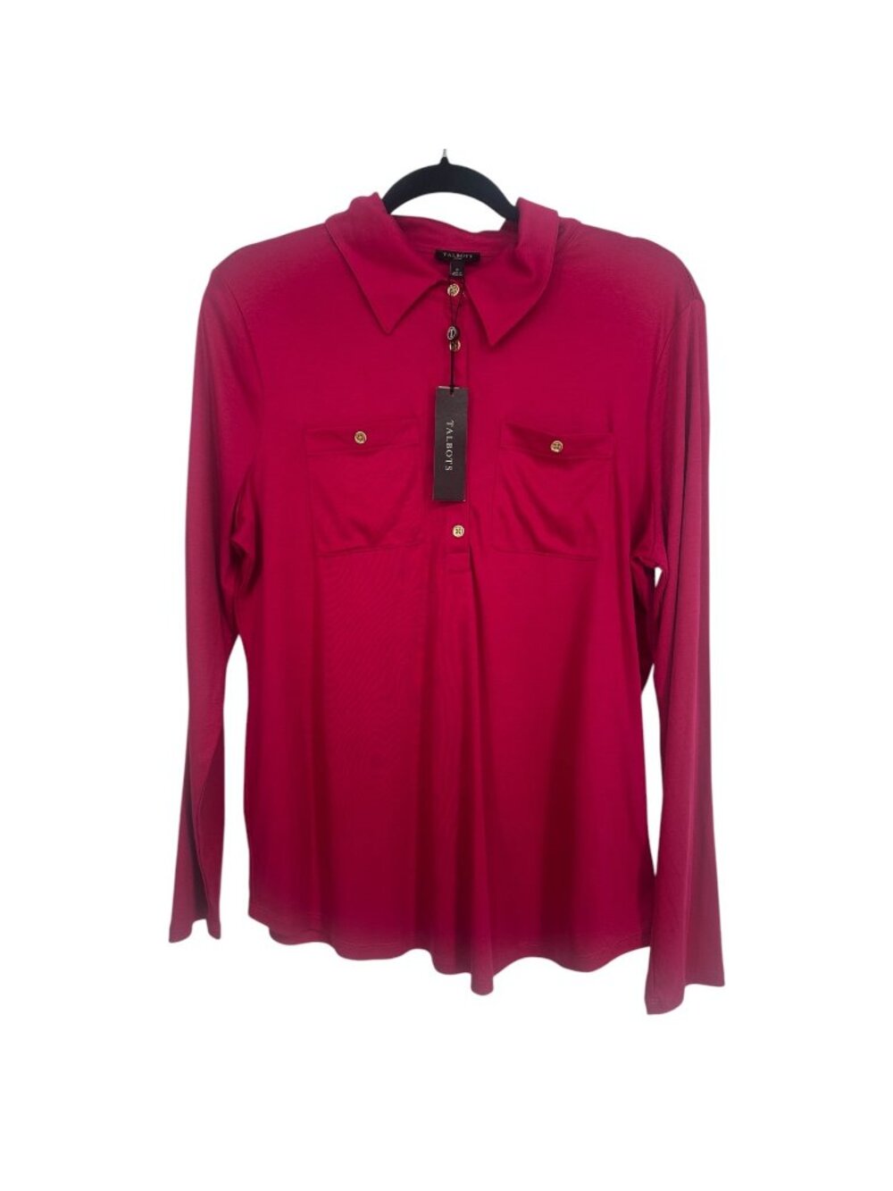 Talbots Polo Shirt Women's X Pink Supima Cotton Modal Gold Button Preppy Top NWT